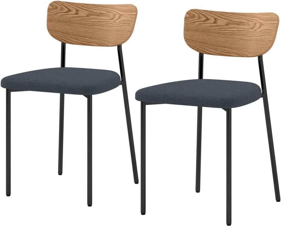 TRUUSK 2-delige Set Eetkamerstoelen Linnenlook Zonder Armleuningen Stalen Poten Voor Eettafel Grijs