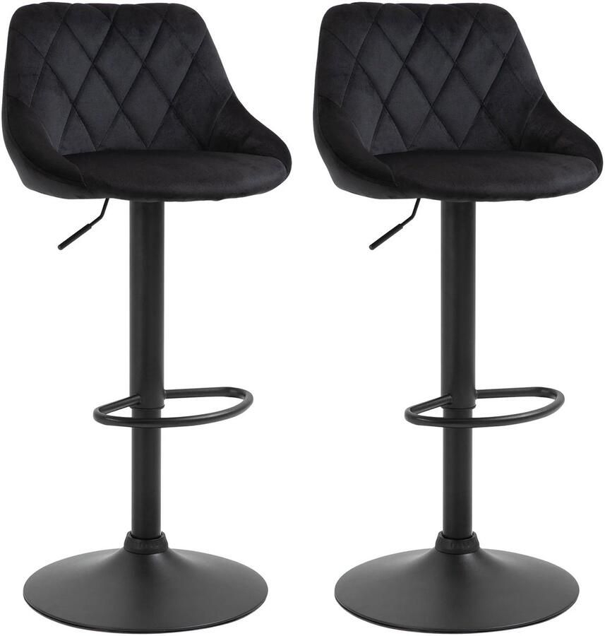 TRUUSK 2-delige Set Verstelbare Barkrukken Zwart Fluweel en Metaal Met Voetsteun en Rugleuning Hoogte 83-104cm