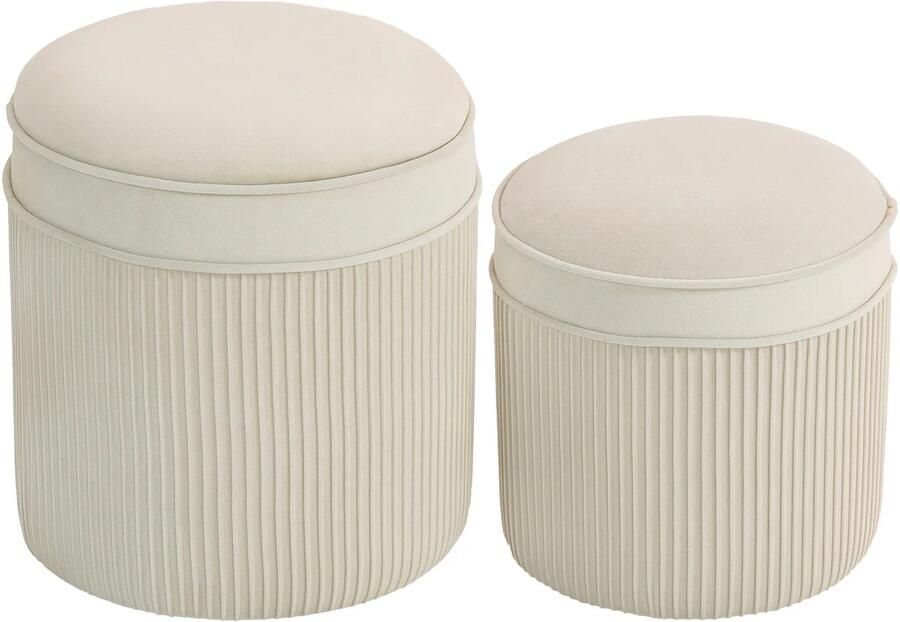 TRUUSK 2-delige Set Zitkrukken Met Opbergruimte Kruk Met Deksel Ronde Voetenbank Met Fluwelen Look 36 X 36 X 41 5 Cm Crèmewit