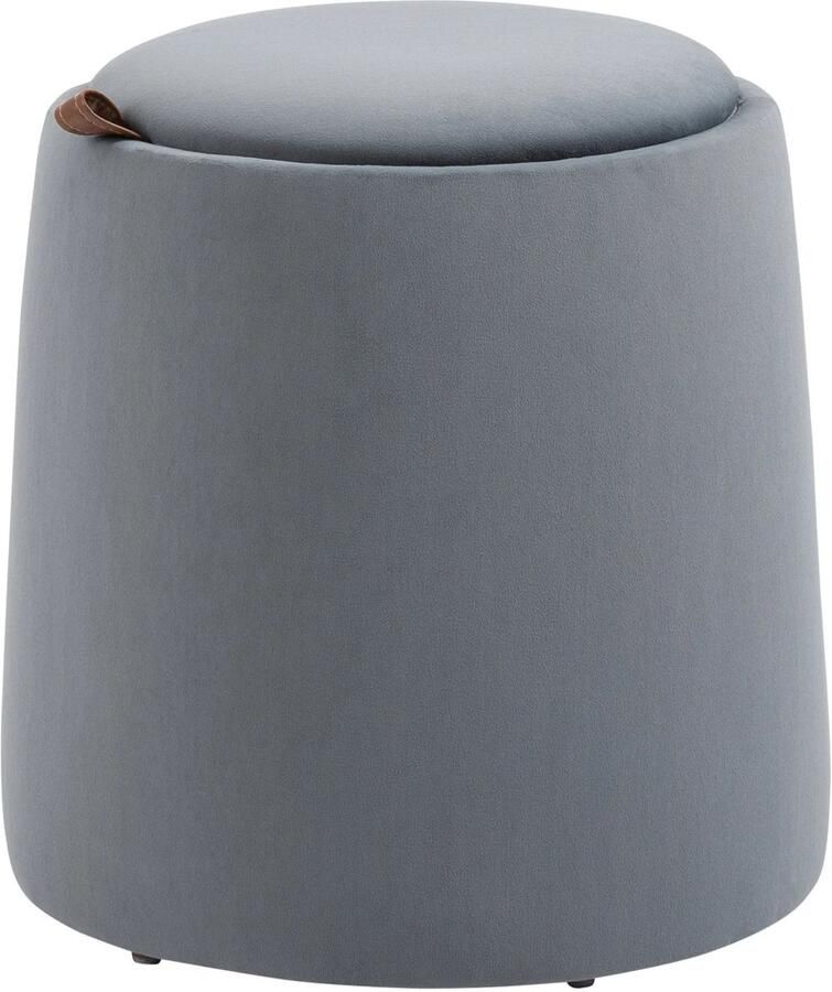 TRUUSK 2-in-1 Ottoman Ronde Zitkruk Grijze Fluweel Look Opbergruimte Afneembaar Deksel Ø44cm x 47 5cm Bijzettafel