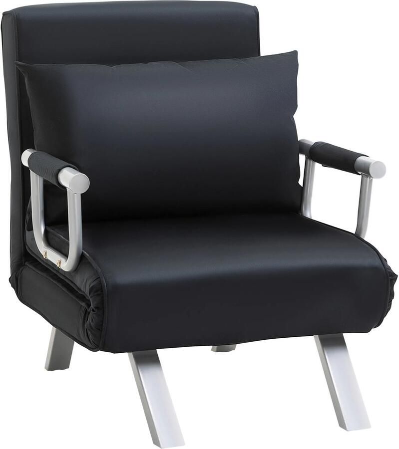 TRUUSK 2-in-1 Slaapbank met Verstelbare Rugleuning Afneembare Hoes Kussen Stabiel en Roestvrij Polyester Zwart