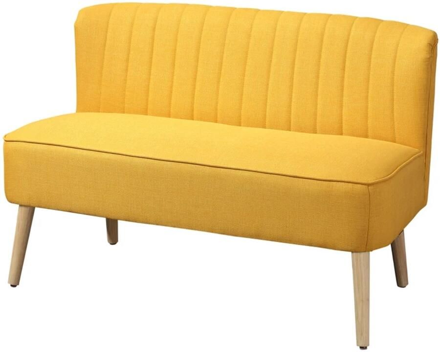 TRUUSK 2-zits Gestoffeerde Stoffen Bank Loungebank Geel Houtschuim 117 x 56 5 x 77 cm
