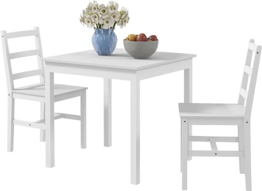 TRUUSK 3-delige Eetgroep Zitgroep Tafel Met Stoelen Massief Hout Wit