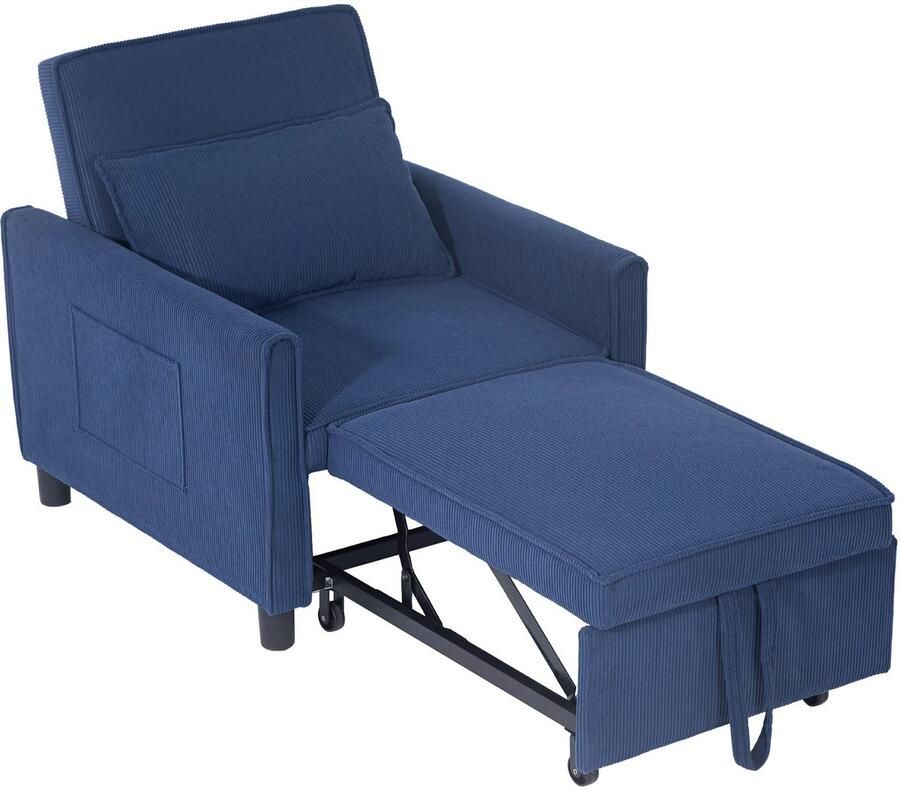 TRUUSK 3-in-1 Opklapbare Slaapstoel Bedfunctie Lendenkussen Verstelbare Rugleuning Wielen Zijtas Voor Woonkamer