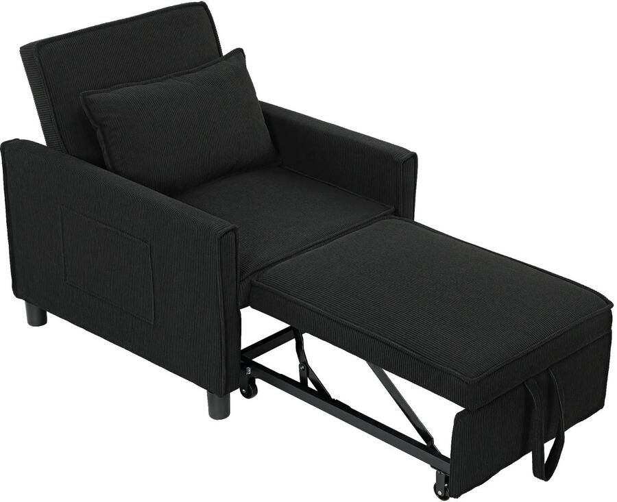 TRUUSK 3-in-1 Slaapstoel Opklapbaar Bed met Bedfunctie Lendenkussen Verstelbare Rugleuning Wielen Zijtas Voor