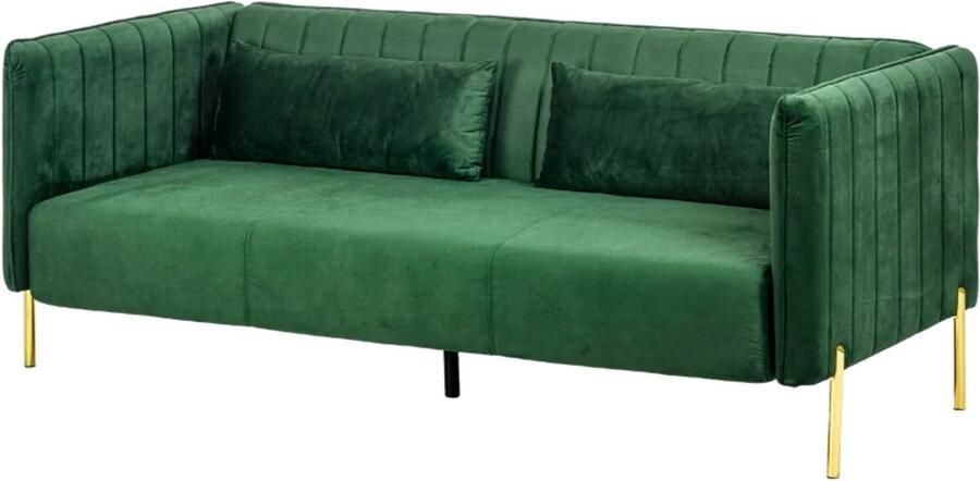 TRUUSK 3-zits Bank met Fluwelen Look Retro Design Afneembare Hoes Inclusief 2 Kussens 195 cm x 88 cm x 76 cm Groen