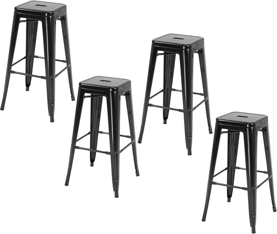 TRUUSK 4-delige Set Barkrukken Van Metaal Voor Binnen En Buiten Stapelbaar Ontwerp Zwart