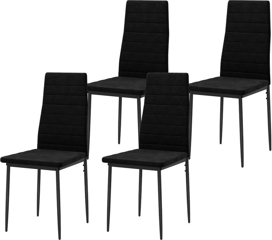 TRUUSK 4-delige Set Eetkamerstoelen Armloos Ontwerp Stoffen Bekleding Metalen Poten Zwart