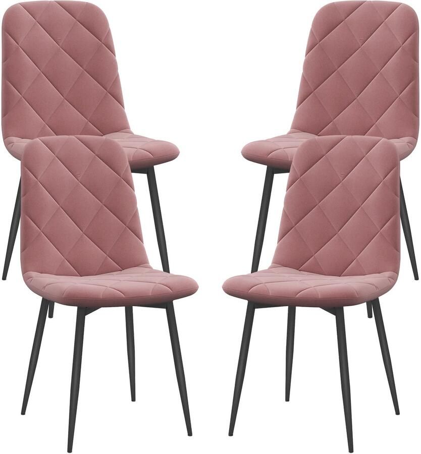 TRUUSK 4-delige Set Eetkamerstoelen Fluweel Look Met Rugleuning Stalen Poten Roze Voor Eettafel Woonkamerstoel