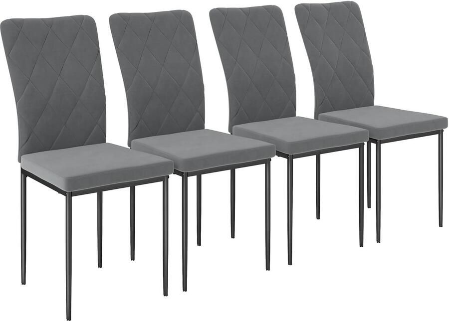 TRUUSK 4-delige Set Eetkamerstoelen Fluweel Look Rugleuning Metalen Poten Donkergrijs