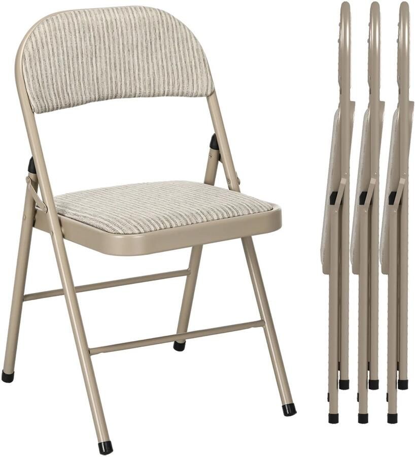 TRUUSK 4-delige Set Klapstoelen Draagbare Bureaustoelen Stalen Poten Vouwstoel Voor Kantoor Receptie Wachtkamer Linnenlook Beige