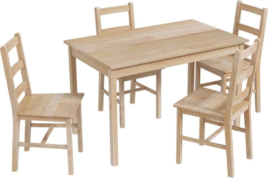 TRUUSK 5-delige Eettafel Met Stoelen Massief Hout 118 Cm X 73 Cm X 75 Cm Naturel