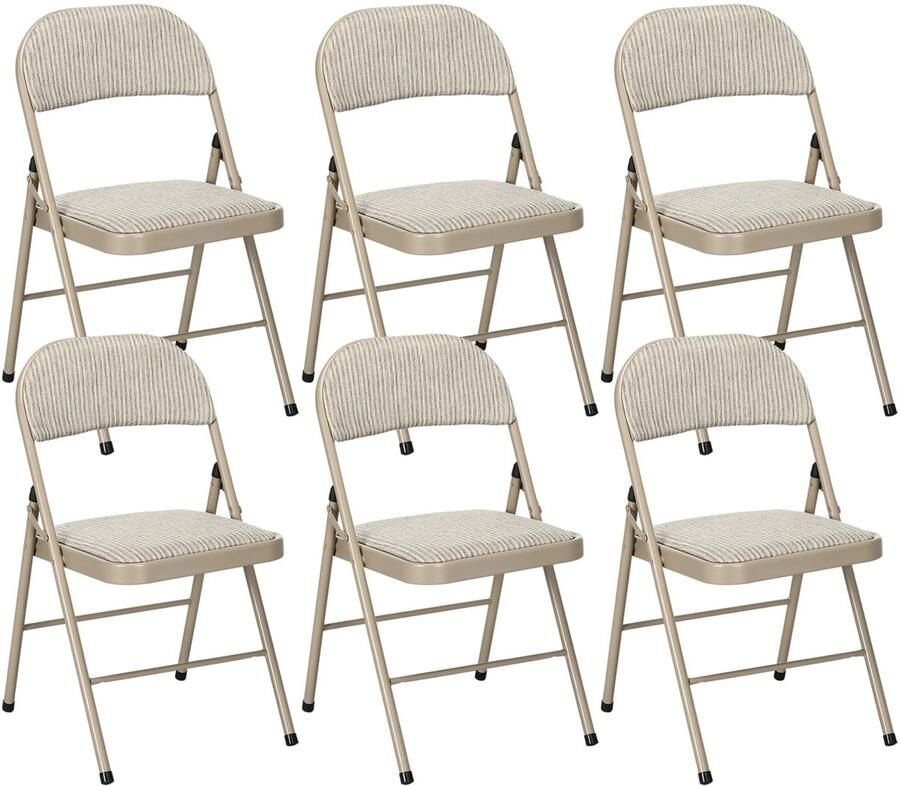 TRUUSK 6-delige Set Klapstoelen Draagbare Kantoorstoelen Stalen Poten Vouwstoel Voor Kantoor Receptie Wachtkamer Linnenlook Beige