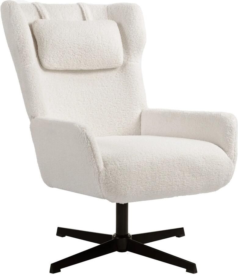 TRUUSK Accentstoel Gestoffeerde Stoel Met Fleece Hoes Draaivoet Metalen Frame Crèmewit