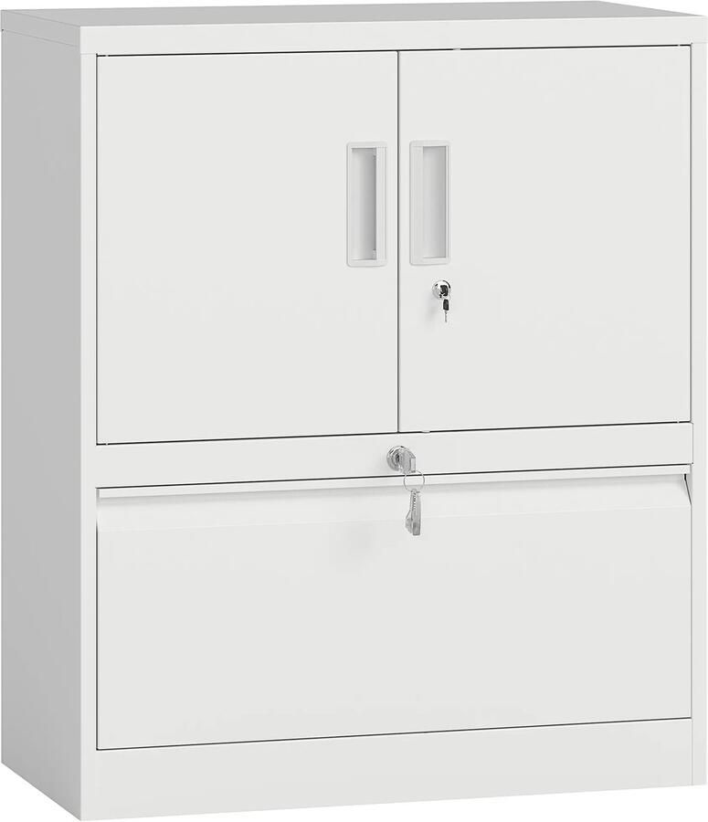 TRUUSK Archiefkast Kantoorkast Afsluitbare Multifunctionele Kast Van Staal Met 2 Deuren Verstelbare Planken Wit