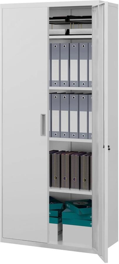 TRUUSK Archiefkast met 2 Deuren 5 Niveaus Verstelbare Plank Stalen Opbergkast Voor Studeerkamer en Woonkamer Wit