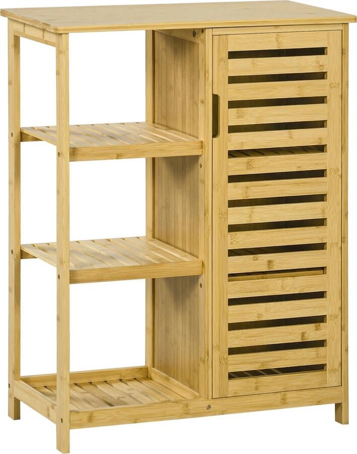 TRUUSK Badkamermeubel Gemaakt Bamboe 3 Planken 1 Kast Met Lattendeuren Naturel