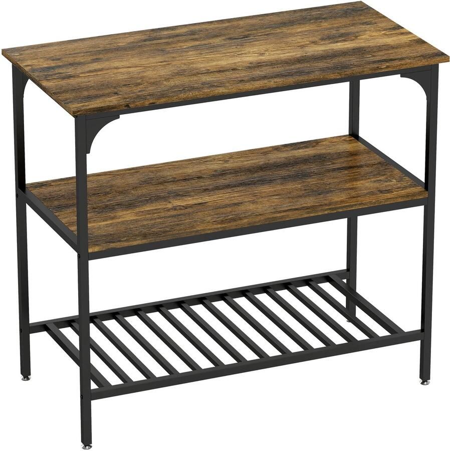 TRUUSK Bakkersrek 3-laags Keukenrek Met Stalen Frame Rustiek Bruin+Zwart