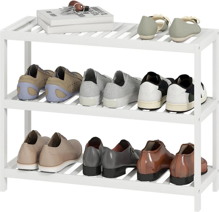 TRUUSK Bamboe Schoenenrek 3-laags Opbergrek Gelakte Witte Oppervlakte