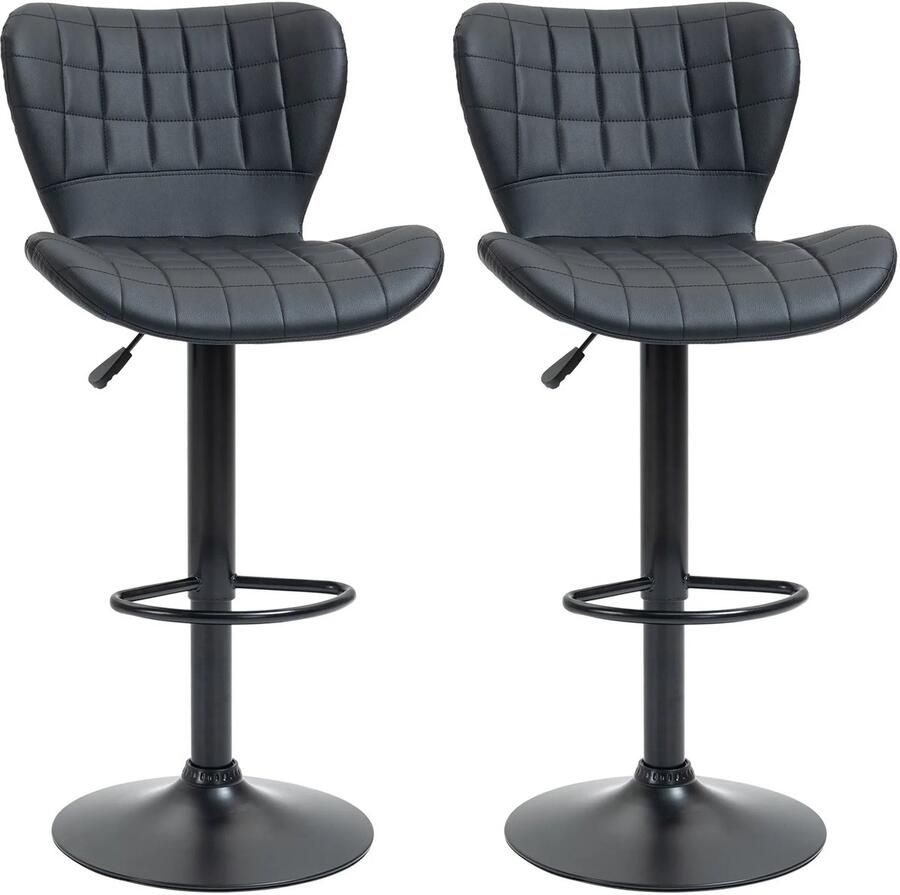 TRUUSK Barkruk 2-delige Set Retrodesign Hoogte Verstelbaar 360° Draaibaar Zwart Leer Voor Thuiskantoor Stabiel 47 x