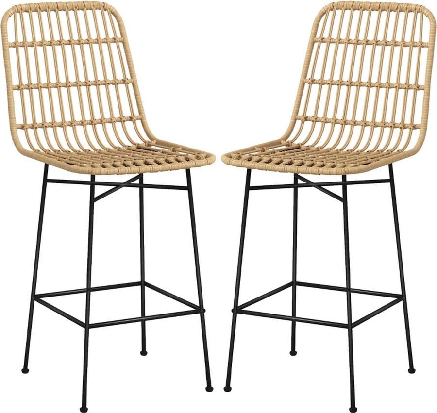 TRUUSK Barkruk Barstoel Boho-stijl PE Rotan 45 X 53 5 X 105 Cm Naturel + Zwart