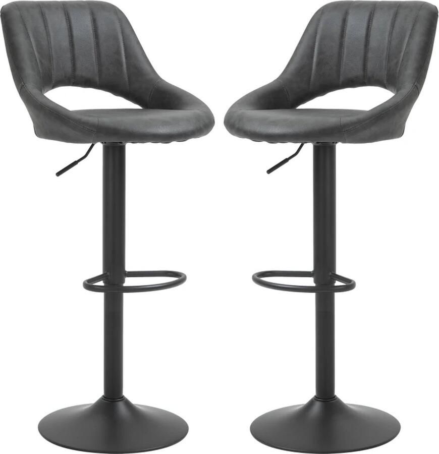 TRUUSK Barkruk Set Van 2 Lederlook Draaibaar In Hoogte Verstelbaar Voetsteunen Metalen Frame 44 X 49 X 90-110 Cm Grijs