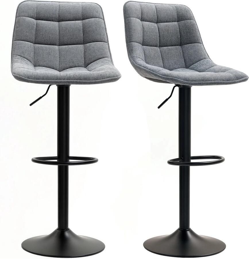 TRUUSK Barkrukken 2-delige Set Gestoffeerd met Rugleuning Stalen Frame Chenille-look In Hoogte Verstelbaar Voetensteun