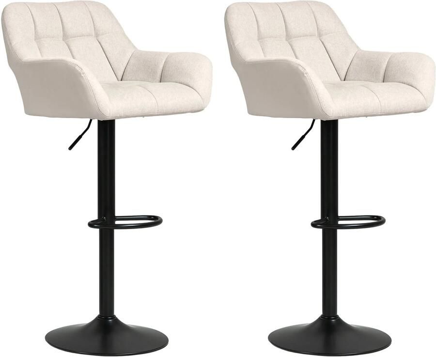 TRUUSK Barkrukken 2-delige Set Retro-ontwerp In Hoogte Verstelbaar Kunstleer Linnenlook Crème + Zwart