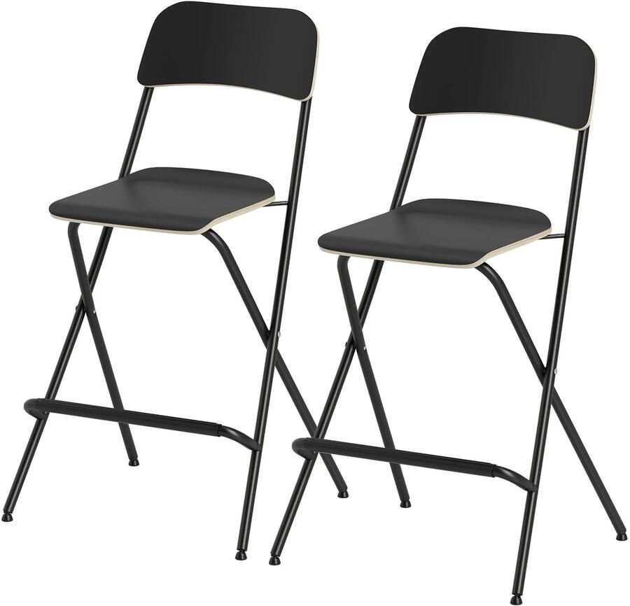 TRUUSK Barkrukken Set Inklapbaar met Stalen Frame Voor Keuken en Eetkamer Zwart 2-delig