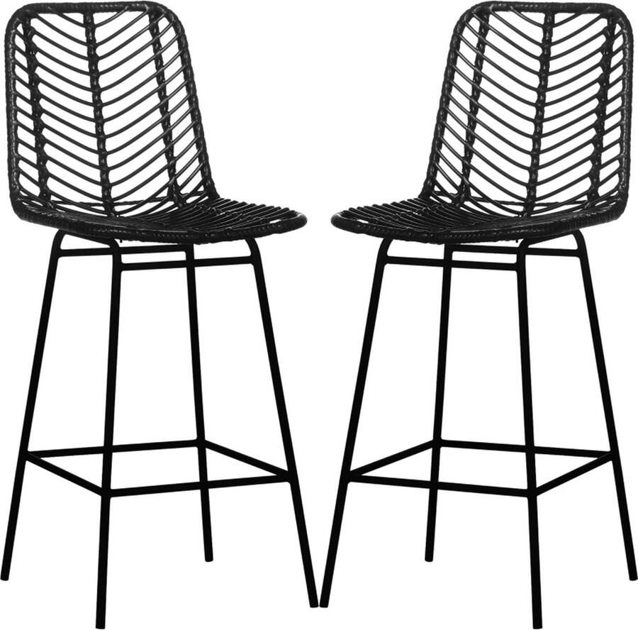 TRUUSK Barkrukken Set Van 2 Rotan Look Poten Stalen Frame Antislip Tot 120 Kg 42 5x52x102 Cm Zwart