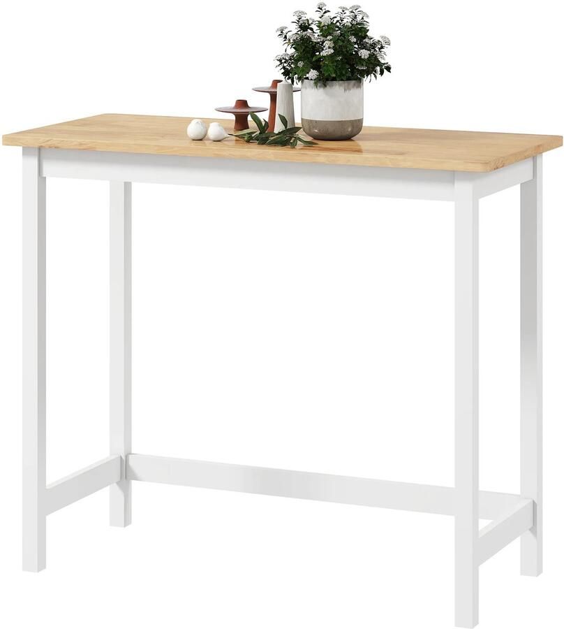 TRUUSK Bartafel Eikenhout Look Compact Design Ruimte voor 2 Personen Natuurhout en Wit Ideaal voor Kleine Ruimtes