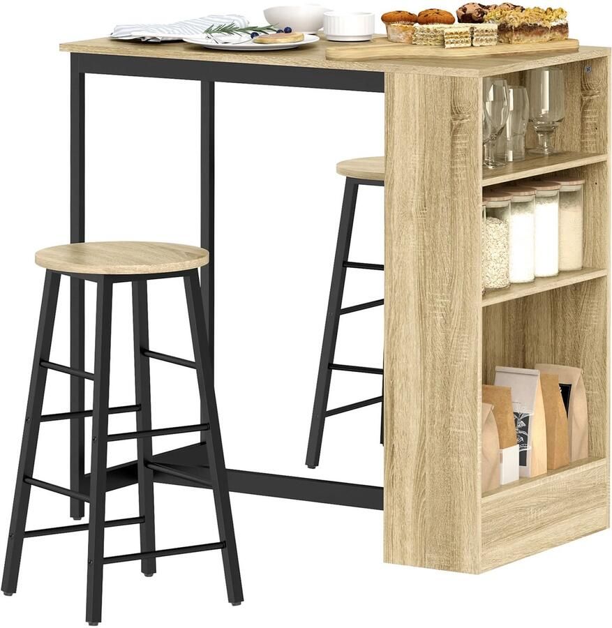 TRUUSK Bartafel Met Barkruk Set 3-dlg. Bartafel-Set Met Keukentafel Opslagruimte 2 Krukken Voetsteunen Moderne Stijl