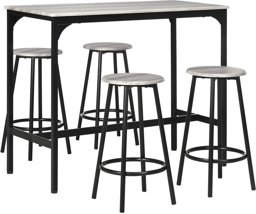 TRUUSK Bartafel Met Barkruk Set 5-dlg. Bartafel-Set Keukentafel Met 4 Barkrukken Eetgroep In Industrieel Ontwerp Voor Keuken Eetkamer Metaal Grijs