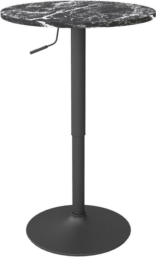 TRUUSK Bartafel Ronde Eettafel Marmerlook Voor 2 Personen Zwarte Keukentafel Ø60 x 68-93 5cm Voor Woonkamer en Eetkamer