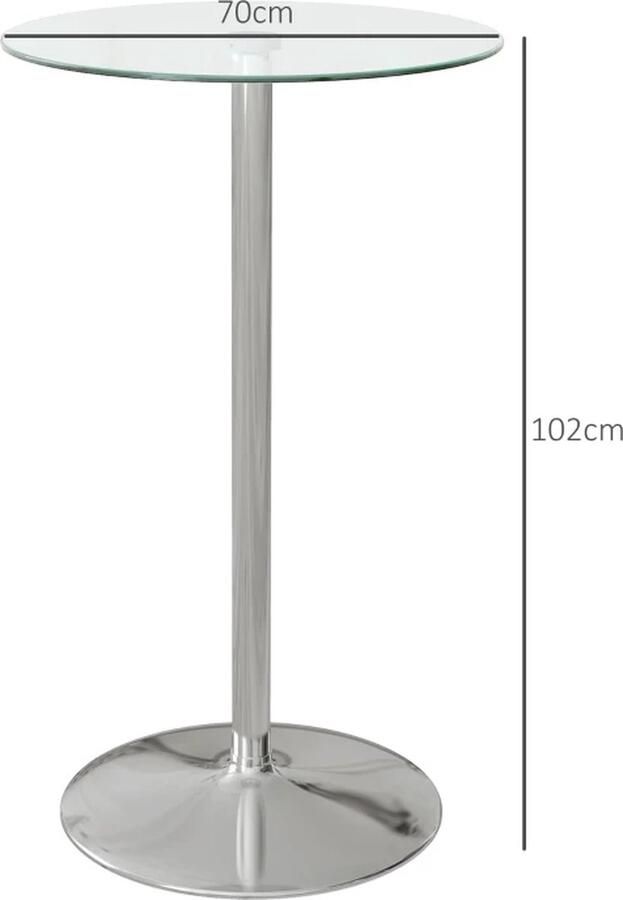 TRUUSK Bartafel Ronde Tafel Blad Van Gehard Glas Modern Design 60 X 60 X 102 Cm Zilver