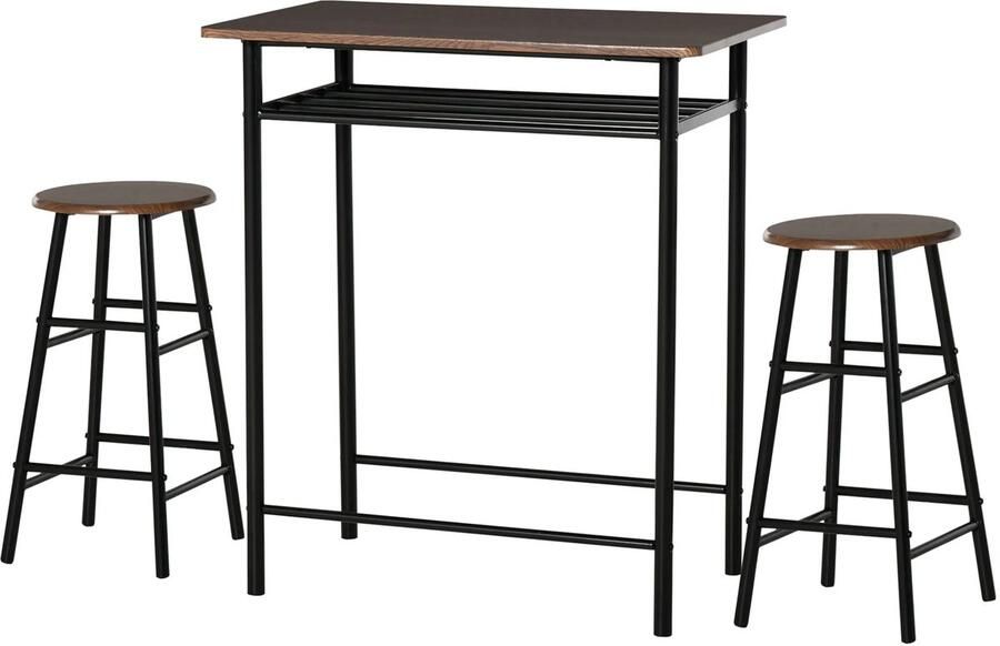 TRUUSK Bartafel Set 3-delig Eettafel Met 2 Barkrukken Eetgroep Keukentafel En Stoelen Staande Tafel En Barkrukken Met Opslagrek Metaal 80 X 50 X 90 Cm Zwart