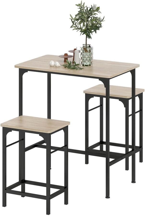 TRUUSK Bartafel Set Bartafel Met Barstoel-Set Eettafel Met 2 Stoelen Antislip Voetkussen Keukentafel Voor Eetkamer en