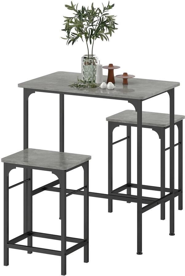 TRUUSK Bartafel Set met Barstoelen Eettafel met 2 Stoelen Antislip Voetkussens Grijs Voor Eetkamer en Keuken