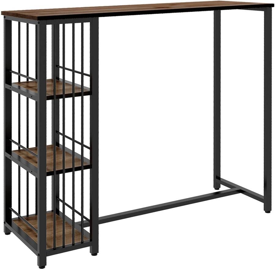 TRUUSK Bartafel Staande Tafel met Opbergvakken Houtlook en Stalen Frame Voor Eetkamer en Keuken Bruin 120 x 40 x 105 cm