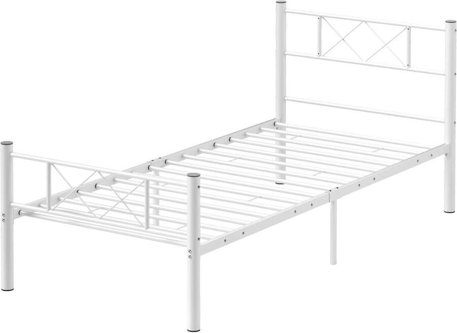 TRUUSK Bedframe 200x90 cm Staal Eenpersoonsbedframe 88 cm Hoog Wit Voor Slaapkamer en Gastenkamer