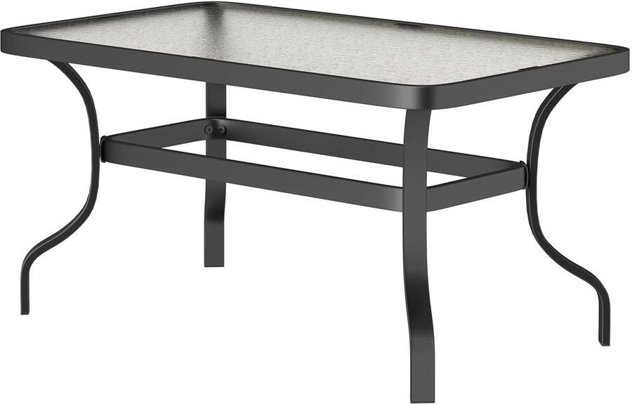 TRUUSK Bijzettafel Gehard Glas Golfontwerp Afgeronde Hoek Voor Woonkamer Tuin Terras 95x55 cm Zwart