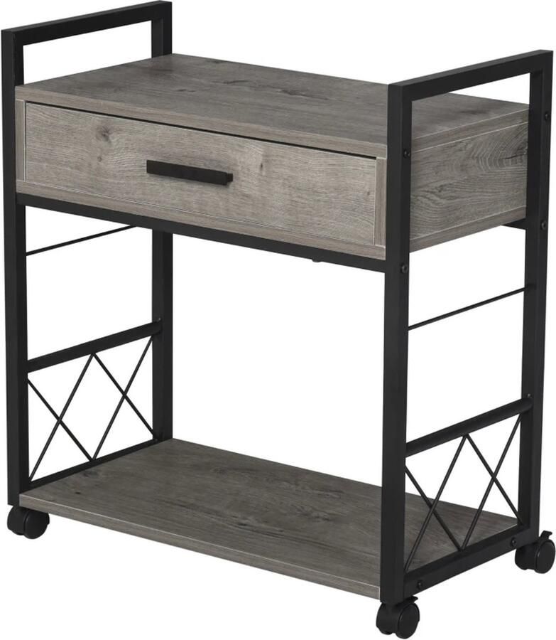 TRUUSK Bijzettafel Serveerwagen Met Wielen Keukentrolley Salontafel Met Opberglade Dressoir Verrijdbaar Grijs Spaanplaat 60 X 30 X 65 Cm
