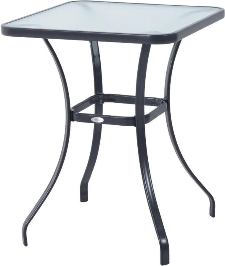 TRUUSK Bistrotafel Tuintafel van Gehard Glas en Metaal Zwart Afmetingen L68 5 x B68 5 x H84cm