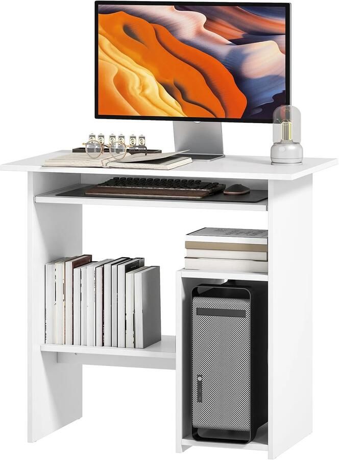 TRUUSK Bureau 80 x 45 cm Computertafel met Toetsenbordlade Open Vakken en Opbergruimtes Spaanplaat Thuis
