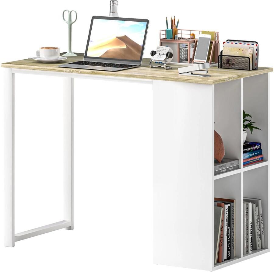 TRUUSK Bureau Computertafel Stalen Frame Opbergvakken Modern Design Voor Thuis Kantoor en Studeerkamer 100 x 54 x 75 cm