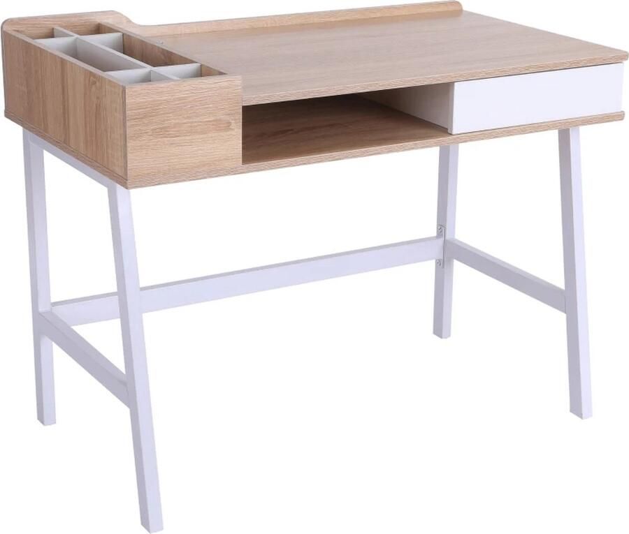 TRUUSK Bureau Met Opbergvak Wit Naturel 100 Cm X 55 Cm X 81 5 Cm