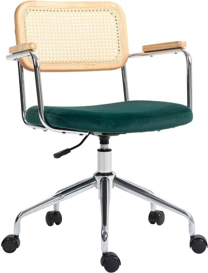 TRUUSK Bureaustoel Boho Design Houten Armleuningen Draaibaar Verstelbaar Tot 120 Kg Staal Groen