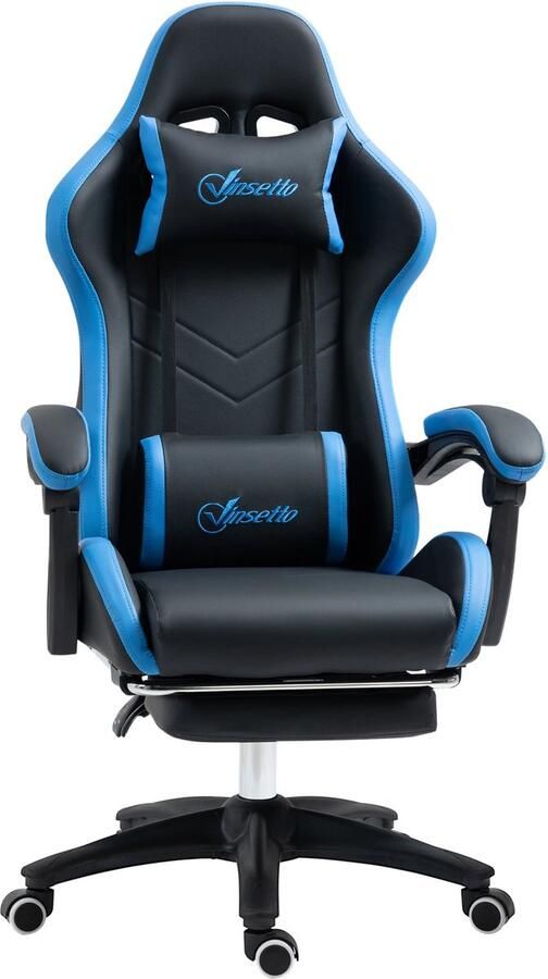 TRUUSK Bureaustoel en Gamestoel Met 1 Hoofdsteun en 1 Lendensteun Blauw en Zwart Ergonomisch Design Comfortabel zitten