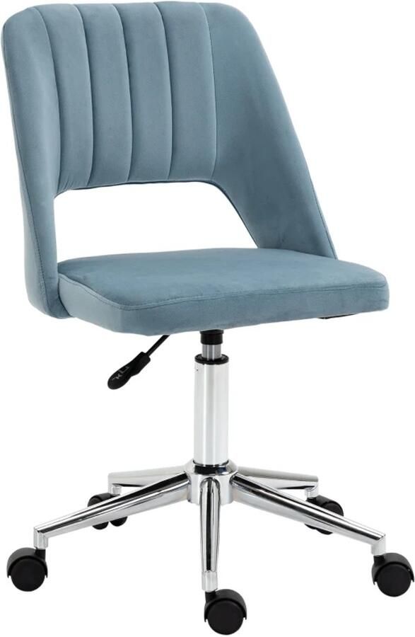 TRUUSK Bureaustoel Hoogte Verstelbaar 360 Draaibaar Schulpvorm Naad Design Fluweelachtig Polyester Blauw 49 x 54 x