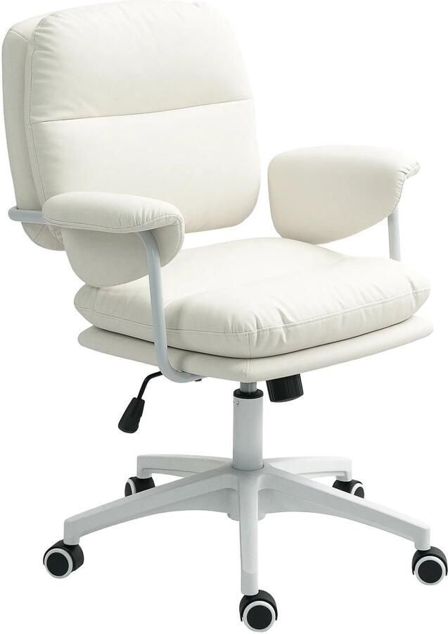 TRUUSK Bureaustoel Met Kantelfunctie Gevoerde Bureaustoel In Hoogte Verstelbare Draaistoel Met Voetensteun Tot 120 Kg Belastbaar Kunstleer Voor Kantoor Studeerkamer Wit